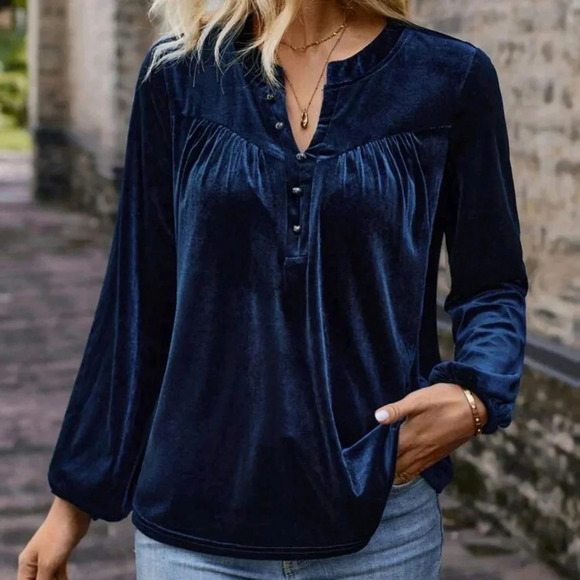 Notched Neckline Lantern Sleeve Tee - Picture 5 of 5